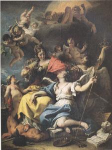 RICCI, Sebastiano Allegory of France as Minerva or Wisdom Who Treads Ignorance Underfoot and Crowns Martial Virtue (mk05) oil painting picture
